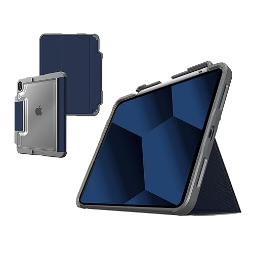 STM Dux Plus for iPad 10th Gen - Ultra Protective, Lightweight Rubberized Case with Clear Back, Storage for Apple Pencil Gen 1 with Magnetic Battery Saving On/Off Cover- Midnight Blue