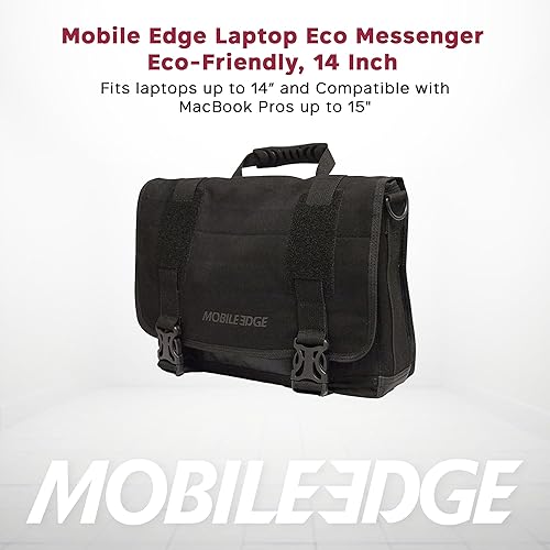 Mobile Edge ECO-Friendly Laptop Messenger Bag for Men and Women, for 14.1 PC and Compatible with MacBook 15, Cotton Canvas, Black
