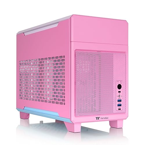 Thermaltake TR100 SFF Chassis; mITX Support; 18.9 Liters; PCIe 4.0 Riser Cable Included; 360mm GPU Clearance; 280mm Radiator Support; Removable PCIe Bracket; Bubble Pink; CA-11A-00SANN-00