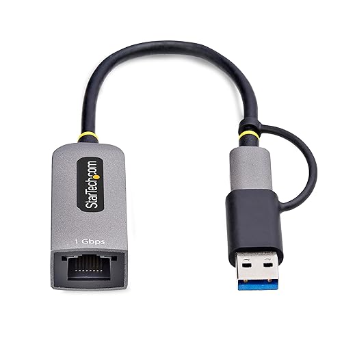 StarTech.com USB-C to Ethernet Adapter w/USB-A Dongle, 10/100/1000Mbps, USB GbE Adapter, 6in/15cm Attached Cable, Status LEDs USB-C & USB-A 1Gbps Space Gray