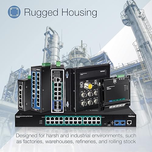 TRENDnet 5-Port Hardened Industrial Unmanaged Gigabit 10/100/1000Mbps DIN-Rail Switch w/ 4 x Gigabit PoE+ Ports, 1 x Gigabit Port, TI-PG50
