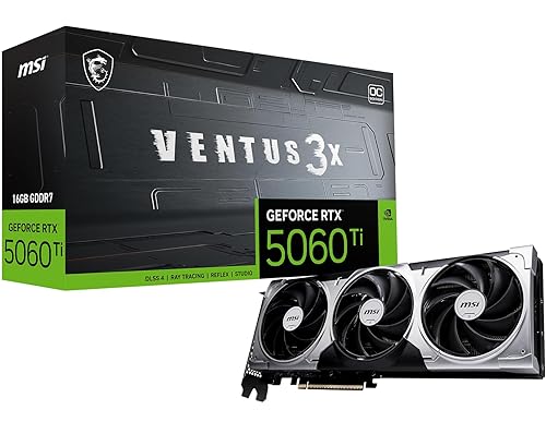 MSI Gaming RTX 5060 Ti 16G Ventus 3X OC Graphics Card (16GB GDDR7, 128-bit, Extreme Performance: TBA MHz, DisplayPort x 3 2.1a, HDMI 2.1b, NVIDIA Blackwell Architecture)