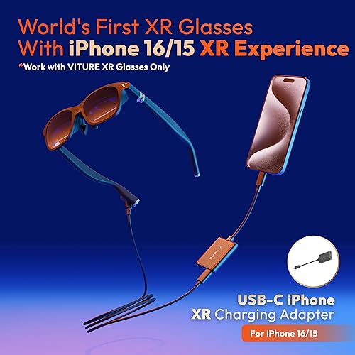 VITURE USB- C XR Charging Adapter for USB-C iPhone, Enabling Multi-Screen, Enhanced 3DoF, Spatial 3D, VR Video Features, Fits iPhone 16/15, Charge and Play for Other Devices