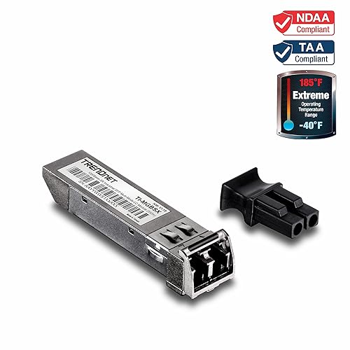 TRENDnet 1000Base- SX Industrial SFP Multi-Mode LC Module (550m- 1,804 Ft),IEE 802.3z, ANSI, Data Rates up to 1.25 Gbps, LC-Type Duplex, Hot-Pluggable, MSA Compliant, TI-MGBSX Up to 550 m (1804 ft.)