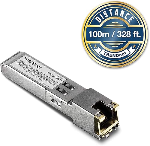 TRENDnet SFP to RJ45 1000BASE-T Copper SFP Module, TEG-MGBRJ, 100m (328 Ft.), RJ45 Connector, Hot Pluggable, Supports Data Rates Up to 1.25Gbps, IEEE 802.3ab Gigabit Ethernet, Lifetime Protection RJ-45