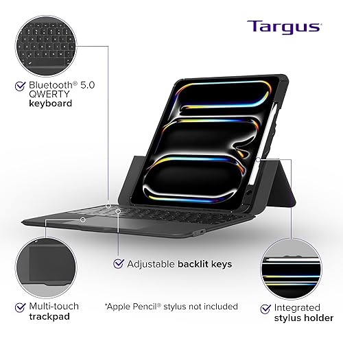 Targus VersaVu Bluetooth Keyboard Case for iPad Pro 13-inch (M4) – 360 Degree Rotation, Backlit Keys, Multi-Touch Trackpad, Drop Protection, Stylus Holder - THZ989US