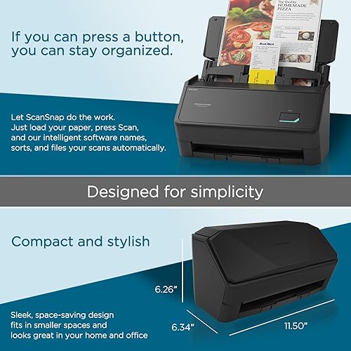 ScanSnap iX2400 High-Speed Simple One-Touch Button Color Document, Photo & Receipt Scanner with 100 Page Auto Document Feeder for Mac or PC, Black
