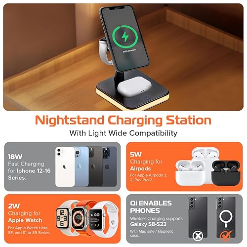 Spracht Flex Charge 4, 4-in-1 Wireless Charging Stand | 25W Fast Charger, Magnetic Connection -Works for Smartphone, Watch, Ear Buds, Qi-Enabled Devices | Nightlight, Magnetic Charging Stand (Black)