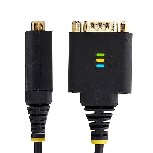 StarTech.com 1ft/30cm USB to Serial Adapter Cable, COM Retention, FTDI, USB-A to DB9 RS232, Interchangeable DB9 Nuts/Screws