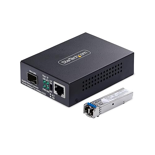StarTech.com Gigabit Singlemode (SM) LC Fiber Media Converter, 10/100/1000 Mbps, 20km, RJ45 to LC, Full Metal, TAA Compliant
