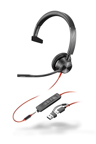 Poly Blackwire 3315 - Blackwire 3300 Series - Headset - On-Ear - Wired - Active Noise Reduction - 3.5 mm Plug, USB-C - Black - UC Certified
