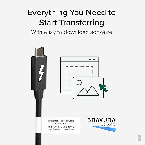 Plugable Windows Transfer Cable 6.6ft (2m), Thunderbolt 10Gbps, Bundled with Bravura Software for Windows PC to PC Migration - Unlimited Uses. Works Between Thunderbolt 3/4, USB4 PCs