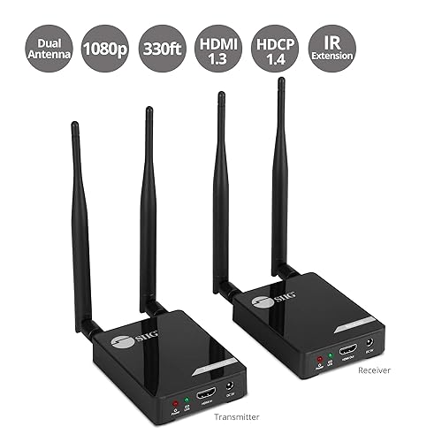 SIIG 330ft 1080p Wireless HDMI Extender with IR, HDMI 1.3, HDCP 1.4, Dual Antenna 5G Wireless Transmitter & Receiver Balun Kit, Auto Scan 5 Ghz Frequency, Stereo, Low Latency, IR Ext. (CE-H26X11-S1)