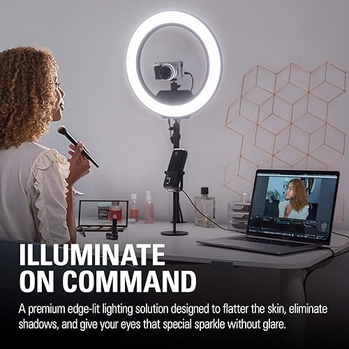 Elgato Ring Light Premium Edge-lit Ring Light, 2500 lumens, Multi-Layer Diffusion, Adjustable Color, app Control onMac, Windows, iPhone, Android (10LAC9901)