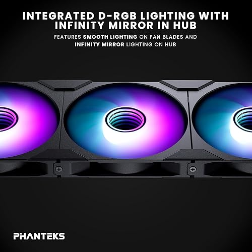 Phanteks M25-140 Gen2 Reversed Blade Triple Pack, 3X 140mm ARGB High Performance Cooling Fans, Daisy-Chain Unified Fan Frame, Infinity Mirror hub, Single Cable Connection, Black