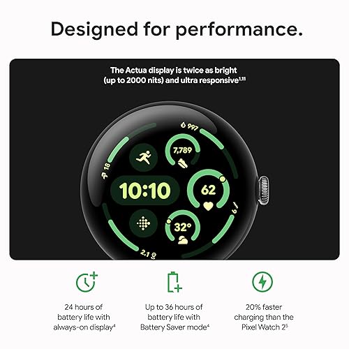 Google Pixel Watch 3 (41mm) - Android Smartwatch with Heart Rate Tracking, Advanced Running from Fitbit, Fitness Insights, 24-Hour Battery - Matte Black Aluminum Case - Obsidian Band - Wi-Fi Obsidian 41mm Wi-Fi