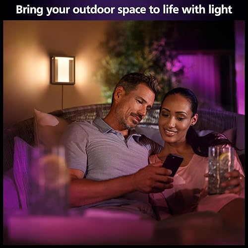 Philips Hue Impress Outdoor Wall Light Wide (Low-Volt), (240 x 190 mm) White & Color Light, Voice Control with Alexa, Apple Home & Google Assistant, Bridge Required?