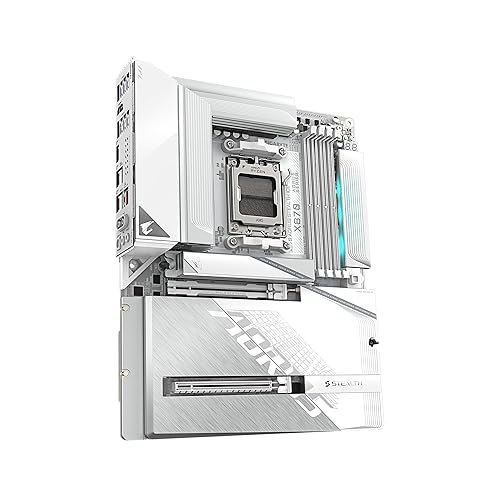 GIGABYTE X870 AORUS Stealth ICE AMD AM5 Motherboard, ATX, DDR5, 4X M.2, PCIe 5.0, 2xUSB-4,USB-C, WIFI7, 5GbE LAN, EZ-Latch