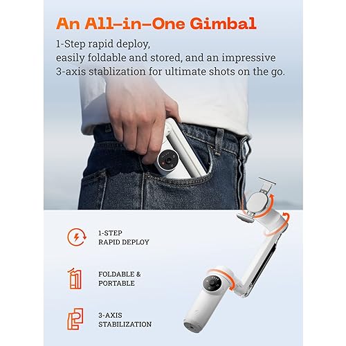 Insta360 Flow Gimbal Stabilizer for Smartphone, AI-Powered Gimbal, 3-Axis Stabilization, Built-in Tripod, Portable & Foldable, Auto Tracking Phone Stabilizer, Video Recording, Summit White