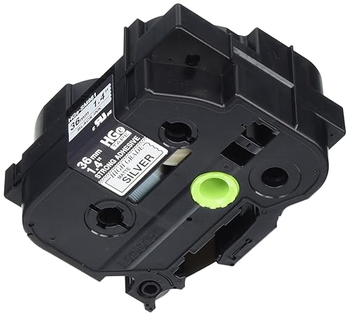 Brother Genuine P-Touch, HGe-S961 5 Pack Tape (HGeS9615PK) 1.4(36mm) x 26.2ft(8m) Extra Strength Adhesive, Black on Matte Silver, Indoor/Outdoor Use, Extreme Temps, Chemical and Moisture Resistant