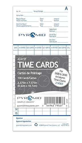 Pyramid 1, 000 Count Time Cards for 2600 and 2650 Time Clocks-French