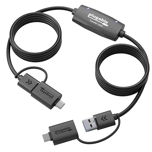 Plugable USB Data Transfer Cable PC to PC, Compatible with Windows USB C and USB 3.0, Transfer Files to New Computer with Included Bravura Easy Computer Sync Software, 6.6ft (USBC-TRAN)