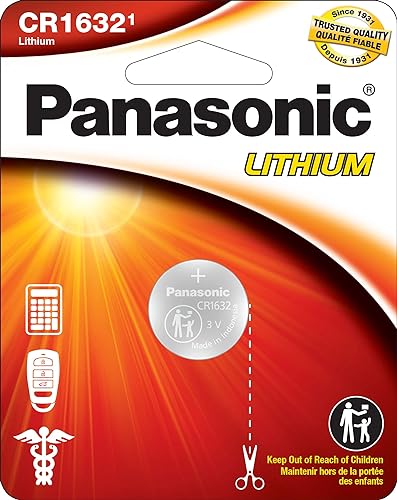 Panasonic CR1632 3.0 Volt Long Lasting Lithium Coin Cell Batteries in Child Resistant, Standards Based Packaging, 1-Battery Pack