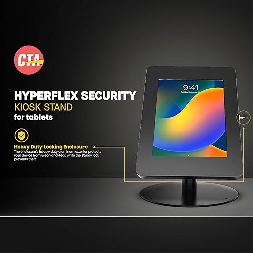 Premium Retail POS Stand – CTA Upscale Tablet Kiosk Stand with 360 Rotation & Locking – for iPad 11 (A16) - Pro 11-inch M4 - Air 11-inch M3- iPad 10th Gen - Galaxy Tab & More Tablets Medium Size Tablets Key Lock Black