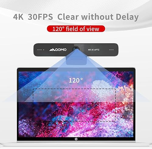 QOMO 4K Webcam ePTZ Conference Camera with Microphone, Ai Face Tracking,120°FOV Computer Camera,USB Plug and Play Webcam for Mac/PC/Laptop, Zoom/Skype/Facetime/Google Meet/Video Conferencing