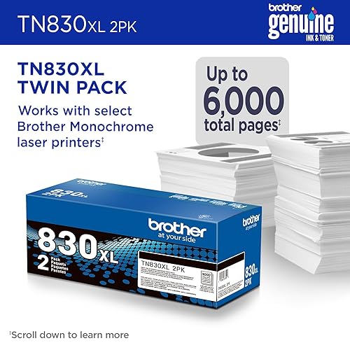 Brother Genuine TN830XL2PK High Yield Black Toner Cartridge 2-Pack for 6,000 Pages