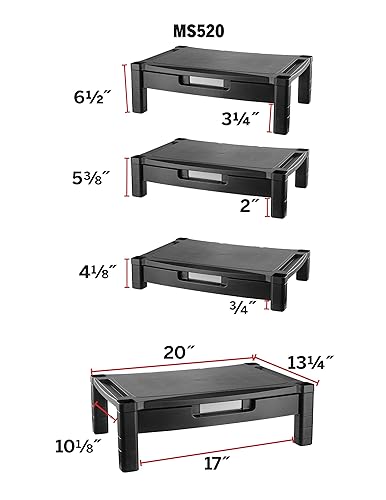 Kantek Single Level Extra Wide Adjustable Monitor/Laptop Stand with Drawer (MS520) Wide Single Level with Drawer