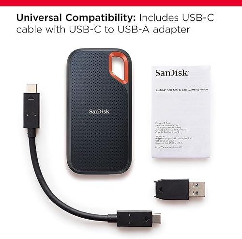 SanDisk 8TB Extreme Portable SSD - Up to 1050MB/s, USB-C, USB 3.2 Gen 2, IP65 Water and Dust Resistance, Updated Firmware - External Solid State Drive - SDSSDE61-8T00-G25 Black 8TB
