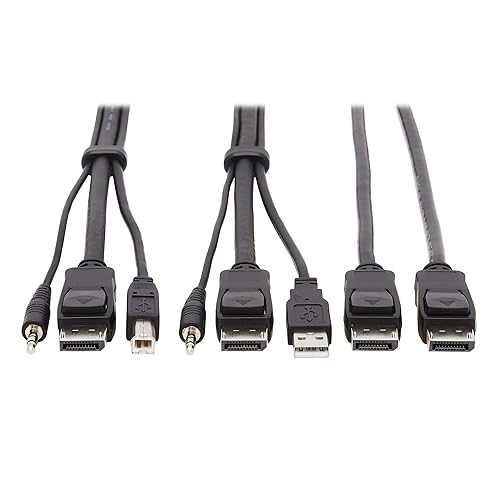 TRIPP LITE P783-010-DP Tripp Lite Dual DisplayPort KVM Cable Kit - DP, USB, 3.5 mm Audio (3xM/3xM) + DP (M/M), 4K, 4:4:4, 10 ft., Black,