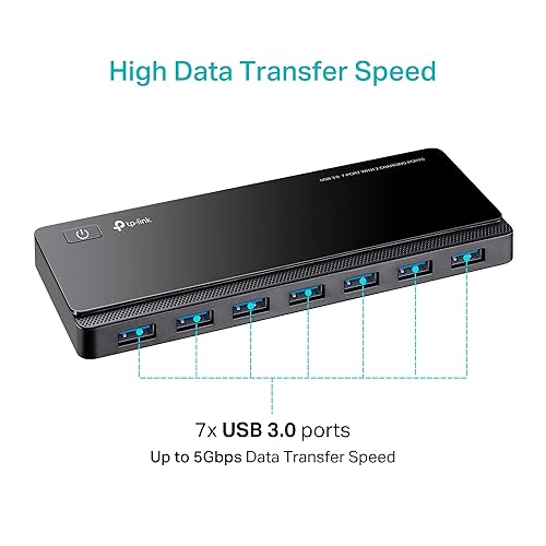 TP-Link Powered USB Hub 3.0 with 7 USB 3.0 Data Ports and 2 Smart Charging USB Ports. Compatible with Windows, Mac, Chrome & Linux OS, with Power On/Off Button, 12V/4A Power Adapter (UH720) 7-Port USB 3.0 + 2 Power Charging Port