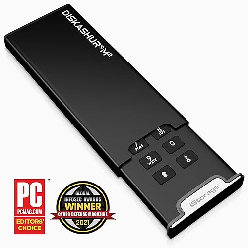iStorage diskAshur M2 – PIN authenticated, Hardware encrypted USB 3.2 Portable SSD. Ultra-Fast, FIPS Compliant, Rugged & Portable. (2TB), Black (IS-DAM2-256-2000)