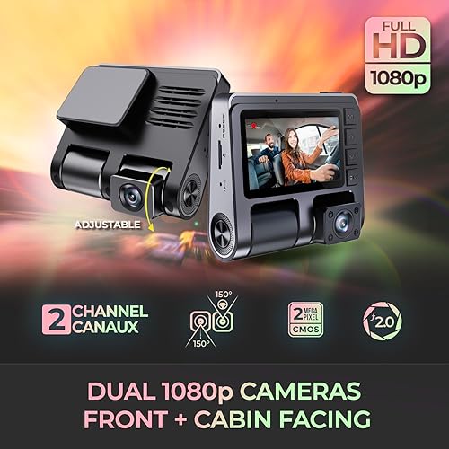 myGEKOgear Orbit D110 2 Channel 1080P Front/Rear Dashcam with 2 Display, 150° Wide Angle, G-Sensor, 128GB Support