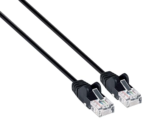 Intellinet Slim Cat6a Ethernet Network Patch Cable – 10G Internet Cord with Snagless Boot, RJ45 Male to RJ45 Male, Pure Bare Copper Wire, Gold-Plated Contacts, UTP 30AWG, 7 ft Black 7 ft 1 Pack Black