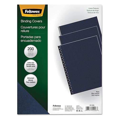 FELLOWES FLW52098, Expression Linen Presentation Covers, Letter, 200-Pack (Navy)