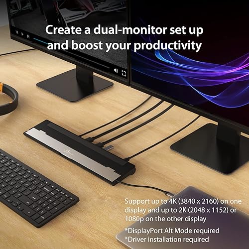 j5create USB-C Dual HDMI Docking Station (10-in-1), 4K + 1080p Dual HDMI Display, 5Gbps USB-A x3, SD Card Reader, PD 100W, RJ45 Ethernet, Combo Audio Jack, for MacBook and Windows Laptop (JCD542)