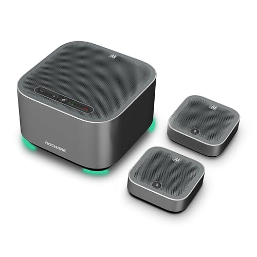 ROCWARE A10 Conference Speakerphone - USB Speakerphone with 360° Omnidirectional Microphone, AI Noise Cancellation, Compact Design for Office, Home, and Remote Meetings