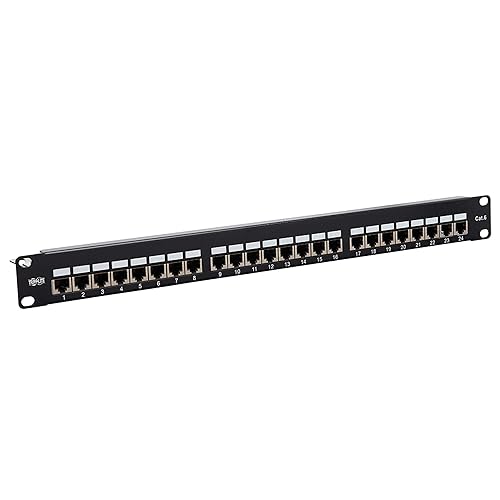 Tripp Lite RJ45 Patch Panel, Cat5e/Cat6 Patch Panel, 24 Port Patch Panel, Shielded, Krone IDC, 0.5U Rack Mount, 568B, TAA Compliant (N252-024-SH-K) 24 Port 568B