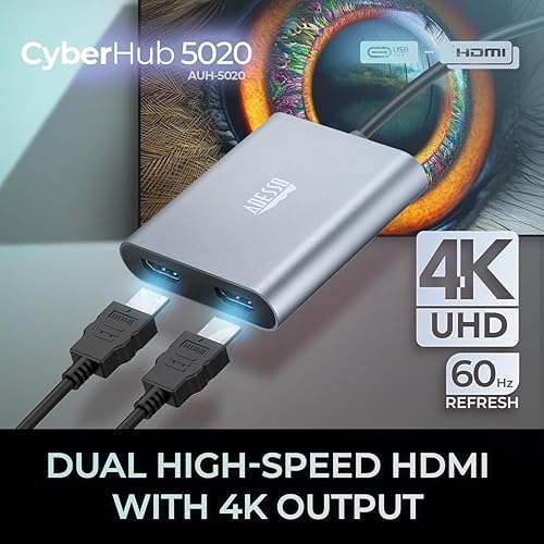 Adesso USB C to Dual HDMI Adapter, Compact and Portable USB C Adapter, Supports 4K@60Hz and Dual 2K/1080P@60Hz, for MacBook/Lenovo Yoga/Thinkpad, XPS, and More