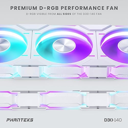 Phanteks D30-140 DRGB PWM Fan 3Pack, Premium D-RGB Performance Fans, ARGB/DRGB Lighting, Daisy-Chain Fan Linking System, 3Pack (White)