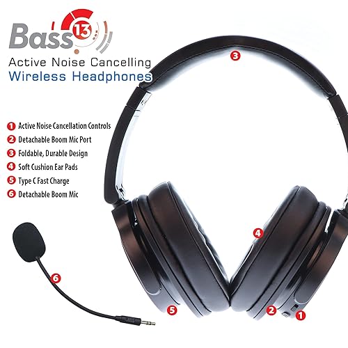 Maxell Active Noise Cancellation Headphone Detachable Boom Mic & Built-in Mic - Immersive Sound with Bluetooth ANC Headphones, 20dB Noise Reduction, 40mm High-Fidelity Drivers, 10-Hour Playtime