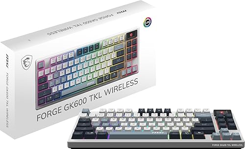 MSI Forge GK600 TKL W Sky US 2.4GHz Wireless, Bluetooth RGB Lighting Gaming Keyboard with 1.06-inch Display, 4000mAh