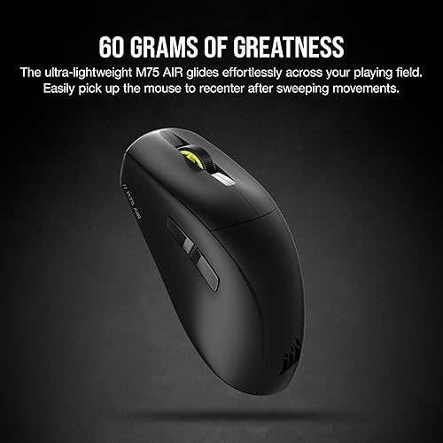 CORSAIR M75 AIR Wireless Ultra Lightweight Gaming Mouse – 2.4GHz & Bluetooth – 26,000 DPI – Up to 100hrs Battery – iCUE Compatible – Black