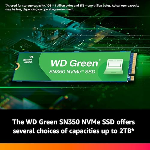 Western Digital 500GB WD Green SN350 NVMe Internal SSD Solid State Drive - Gen3 PCIe, M.2 2280, Up to 2,400 MB/s - WDS500G2G0C