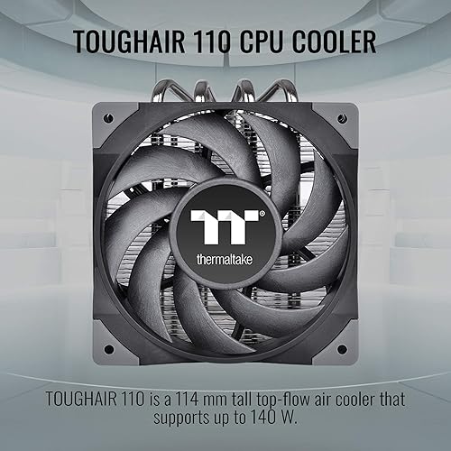 Thermaltake TOUGHAIR 110 140W TDP Top Flow CPU Cooler, Intel/AMD Universal Socket (LGA 1700/1200), 120mm 2000RPM High Static Pressure PWM Fan with High Performance Copper Heat Pipes CL-P073-AL12BL-A
