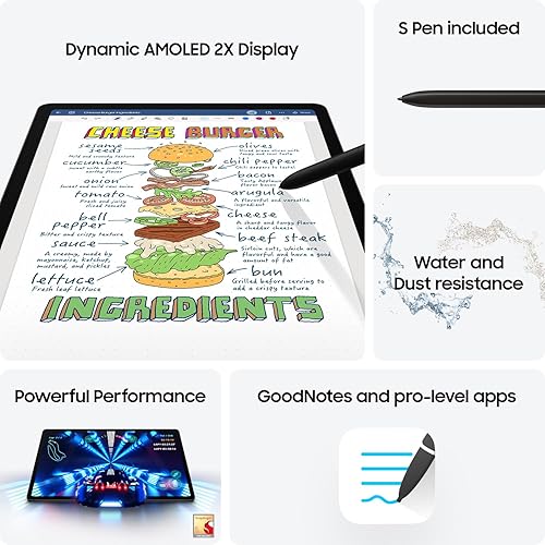 Samsung Galaxy Tab S9 11” 128GB WiFi 7 Android AI Tablet, Snapdragon 8 Gen 2 Processor, AMOLED Screen, Durable Design, S Pen Included, Long Battery Life, Auto Focus Camera, US Version, 2023, Graphite Graphite 128 GB S9 Wifi Tablet Only