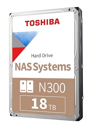 Toshiba N300 18TB NAS 3.5-Inch Internal Hard Drive - CMR SATA 6 Gb/s 7200 RPM 512 MB Cache - HDWG51JXZSTA